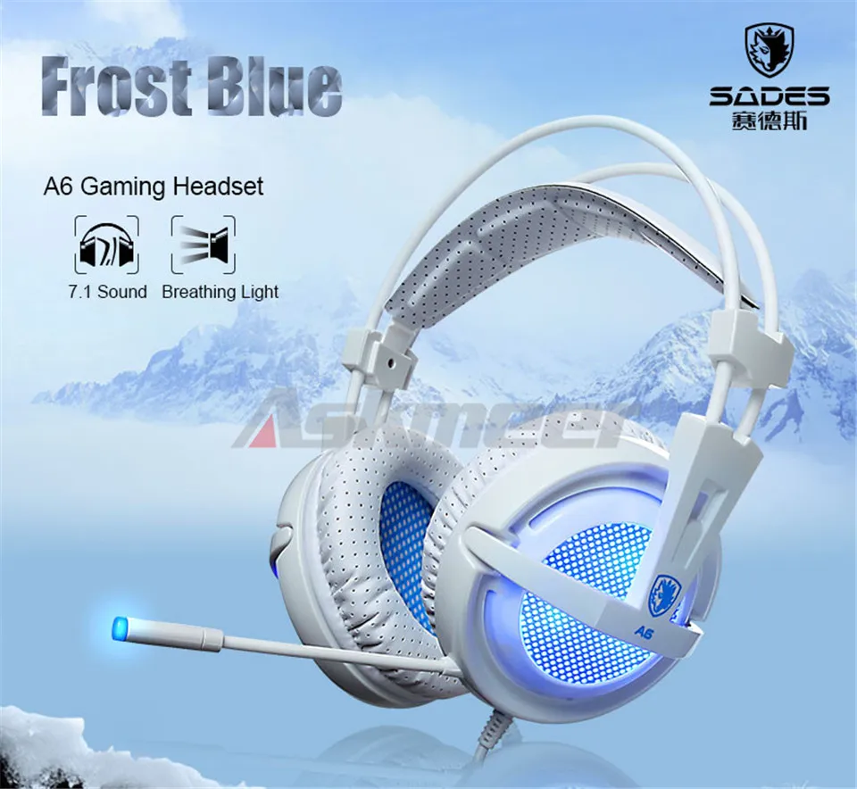 Sades A6 Computer Gaming Headphones 7.1 Surround Sound Stereo Over Ear Game Headset with Mic Breathing LED Lights for PC Gamer (1)