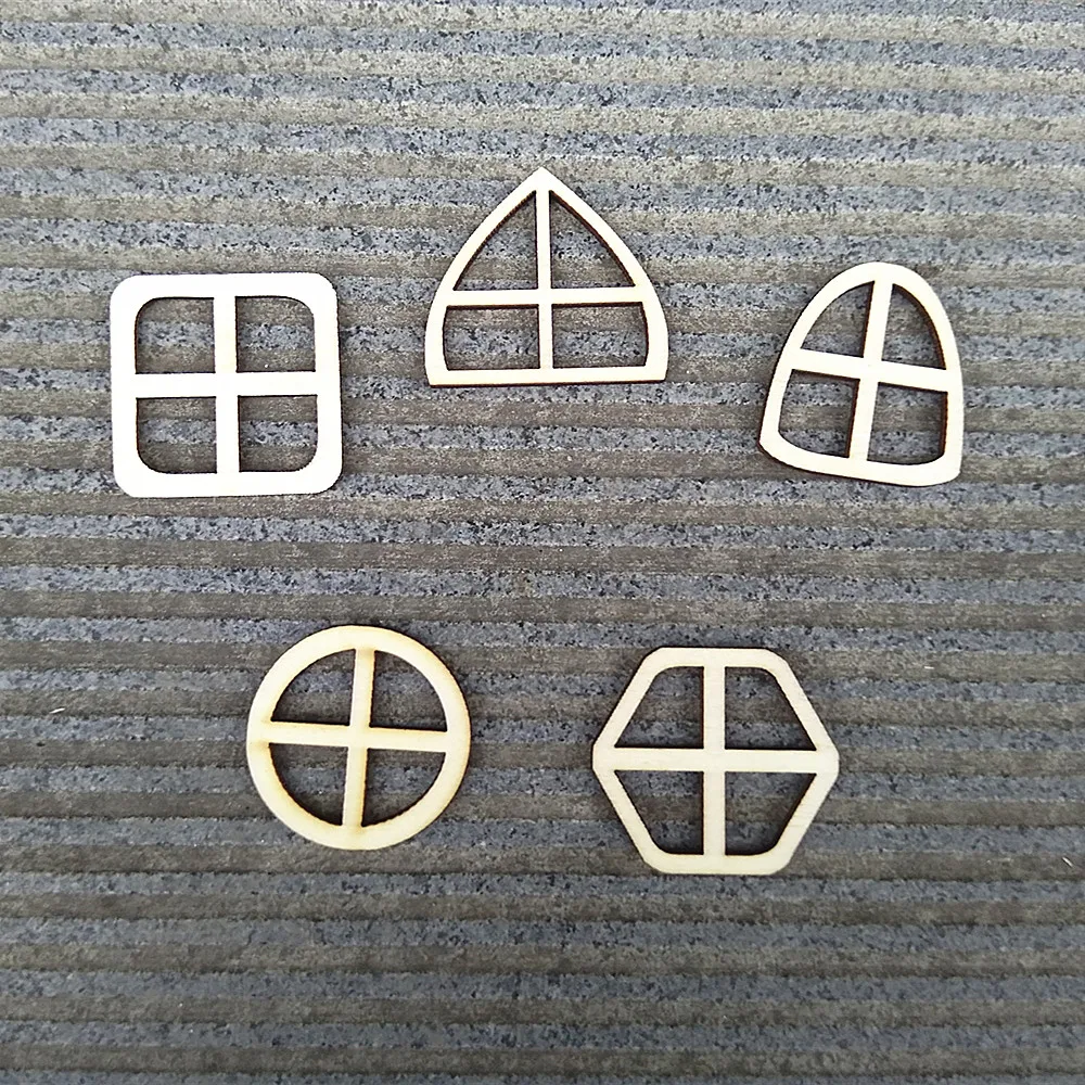 5 Sets Blank Mixed Shape Wooden Fairy Windows Fairy Door Accessories DIY Craft