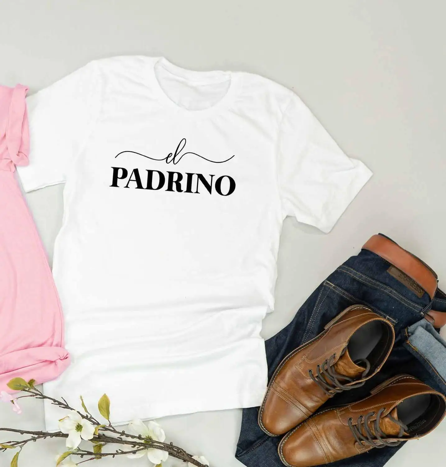 Godmother godfather подарок madrina padrino пара женщин мода унисекс гранж tumblr хлопок camiseta rosa feminina Футболка Топ - Цвет: White-padrino