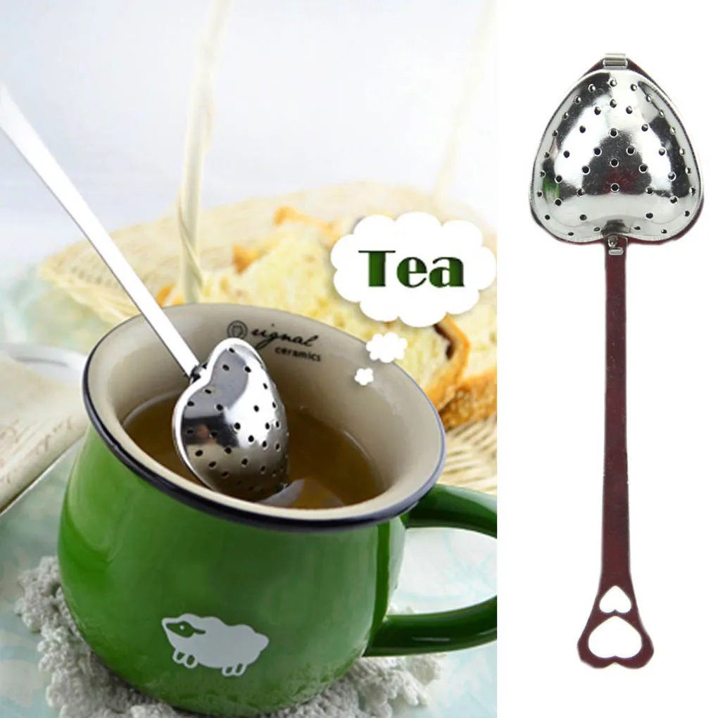 

2018 New Kitchen Drinkware Heart Shaped Stainless Steel Tea Infuser Spoon Strainer Steeper Handle Tea Filter