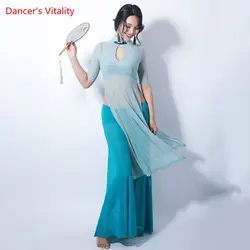 Новый стиль танец живота сексуальный топ с рукавами + юбка 2 шт. костюм для женщин пояс для танца живота танцевальный набор для девочек