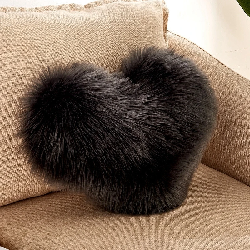 Fluffy Soft Plush Throw Pillow Covers Sofa Car Decor Shaggy Cushion Cover Heart Shaped Faux Wool Fur Decorative Pillows Case