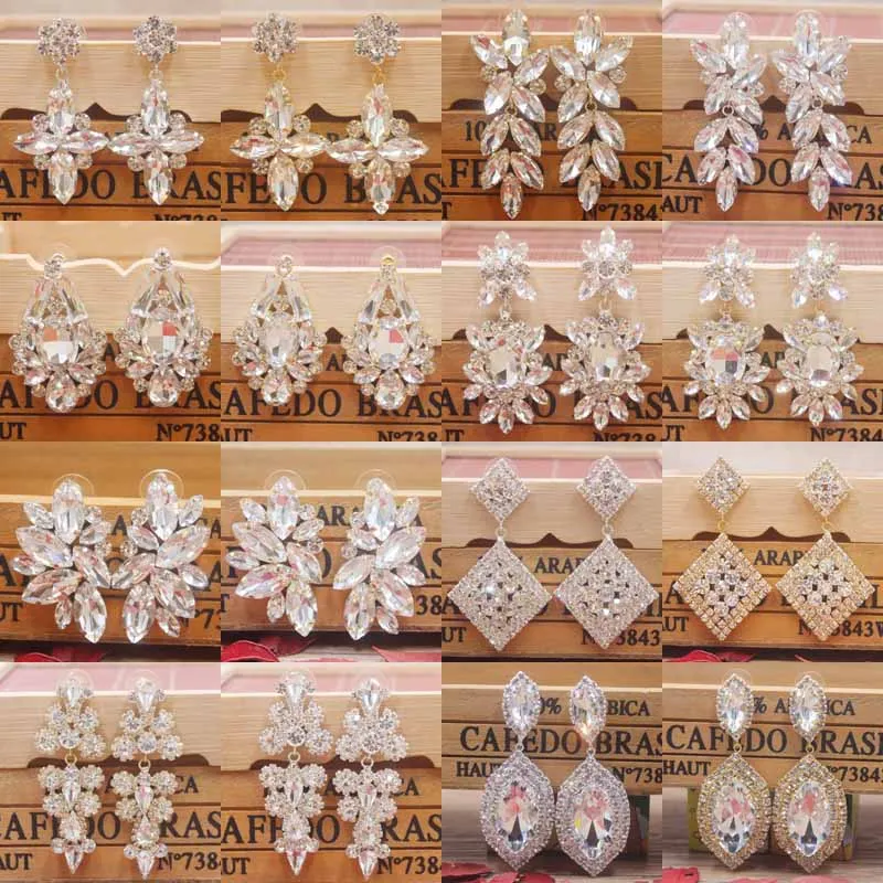 Zerong Multi rhinestone dangling earring gold crystal stone earring silver shiny women earring wedding /party deoration earring|Drop Earrings| - AliExpress