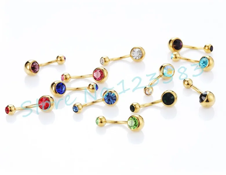 New Reverse Belly Button Ring Clear Navel Bar Gold Body Jewelry