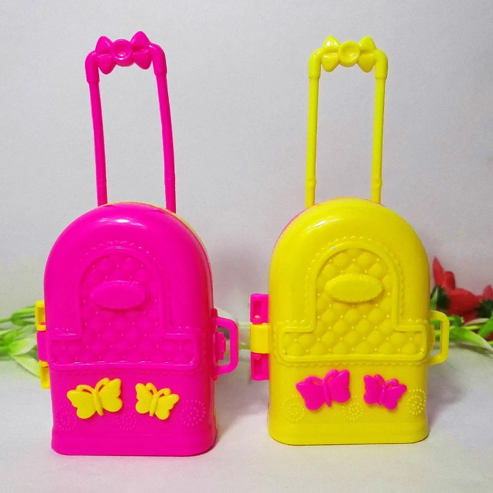 New Kids Toy Plastic 3D Cute Travel Suitcase Luggage Case Trunk For Barbie Doll House Gift Toys Dollhouse Furniture,Toy for girl