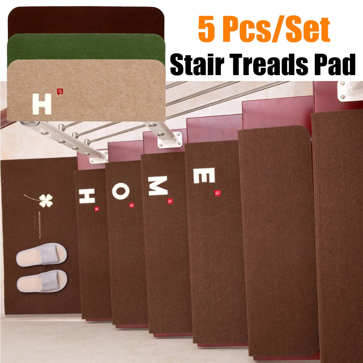 

3 Colors 5PCS Non-Slip Staircase Pads Step Mats Set Stair Carpet Treads Anti-Scratch Wipe Staircase Area Rugs Home Textiles