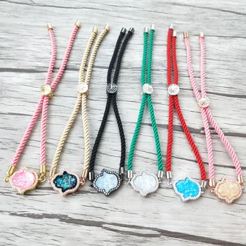 

5 Pieces Mix Color Cotton Adjustable hand Bracelet,Opal Stone palm shaped charm connector Double Bails Bracelets for women BG179