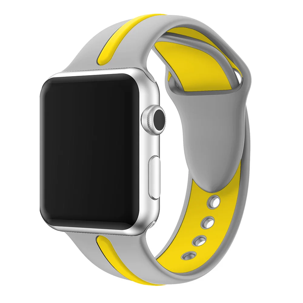 Ремешок силиконовый спортивный для apple watch band 42 мм 38 4/3/2/1 двухцветный резиновый