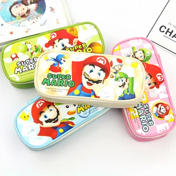 

School Supplies Cute Pen Case Mario Bros Birthday Pencil Bag PU Leather Zipper Bag Pencil Pouch for Student Kids Women Make Up