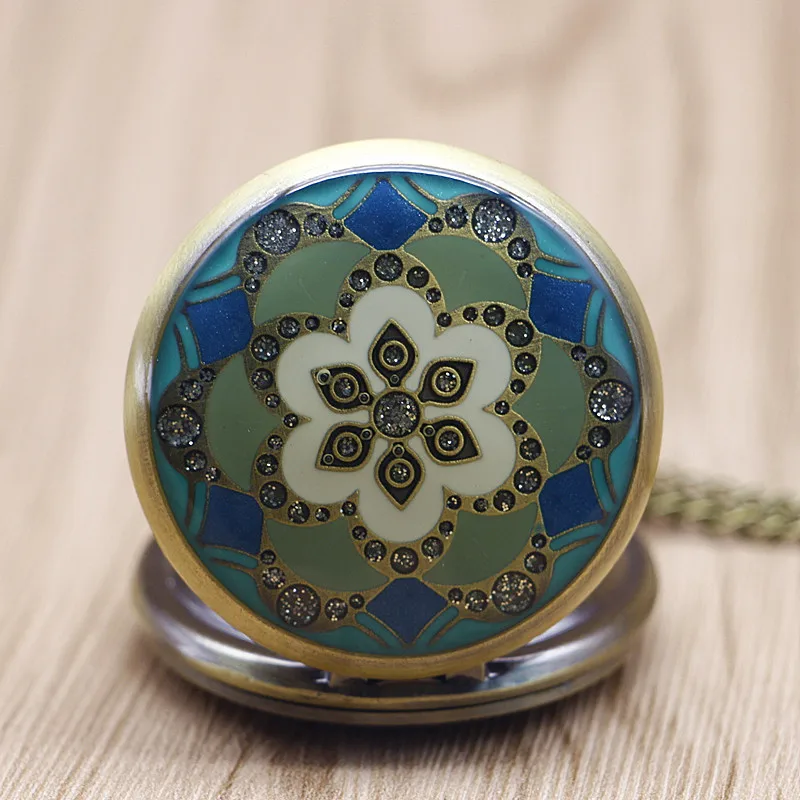Fashion-Ceramics-Flowers-Quartz-Pocket-Watch-Pendant-Necklace-Men-s-Women-CF1042