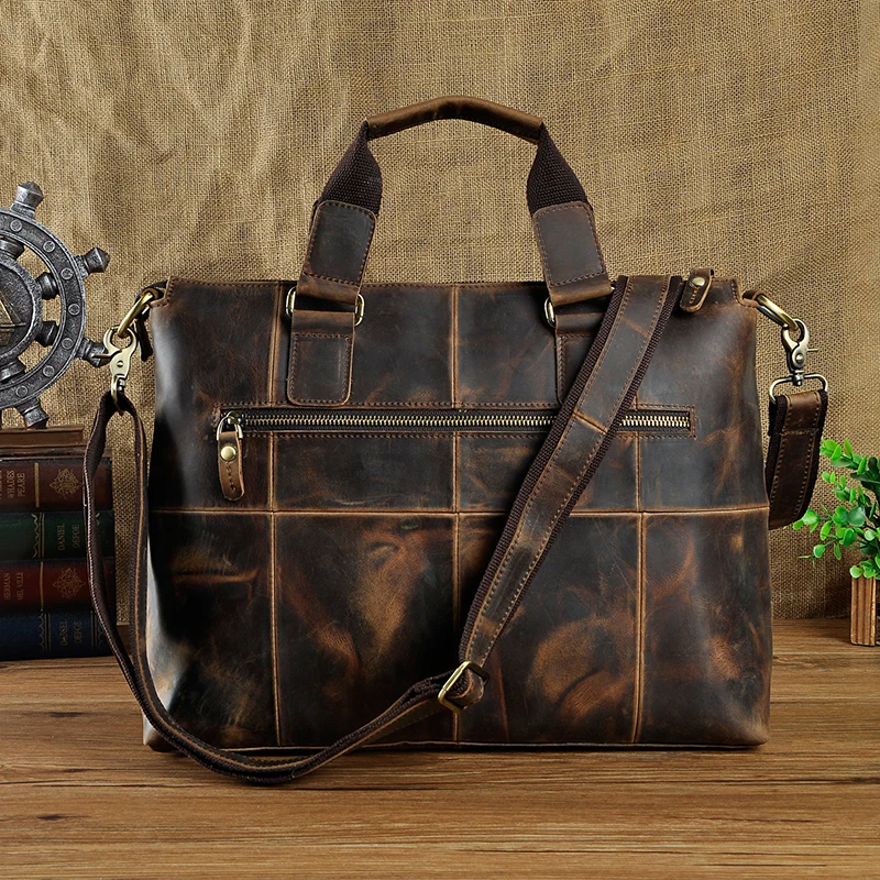 Мужская качественная кожаная антикварная модная деловая сумка-портфель 15,6 "чехол для ноутбука сумка-портфель на одно плечо