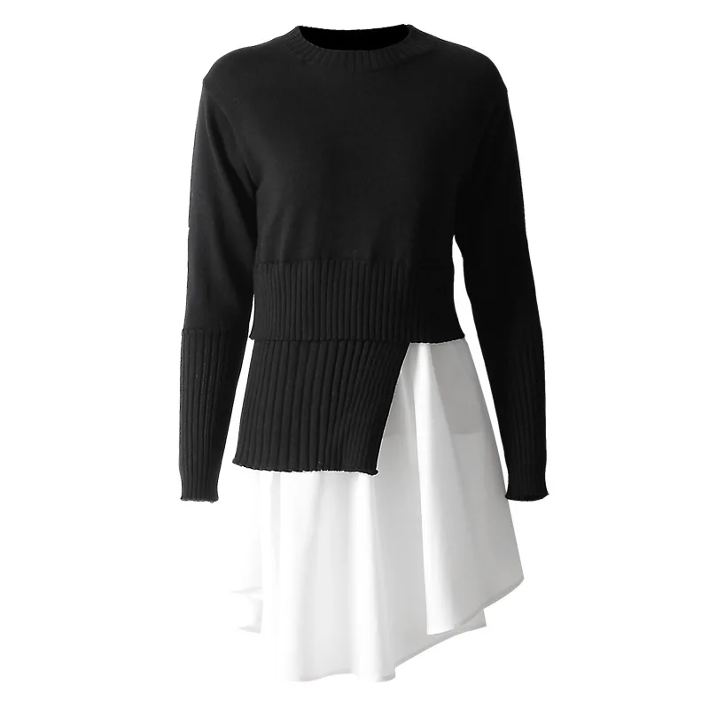 

Johnature Autumn Winter Clothes Women 2019 New Streetwear O-neck Pullovers Knitted Stitching Sweater Casual Solid Color Sweaters