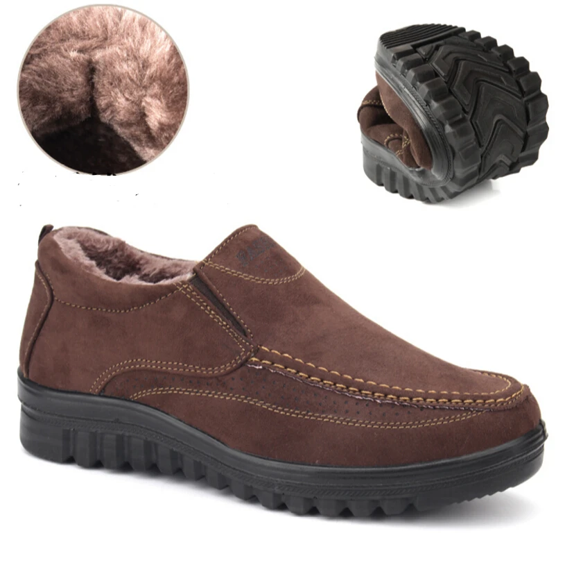 

2017 winter Men Snow Boots Solid Warming Slip-on Ankle Boots for Male Winter Outdoor Shoes Add velvet non-slip dad cotton boots