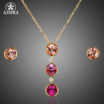 

AZORA Gold Color Round Stellux Austrian Crystal Hoop Earring and Pendant Necklace Set TG0010