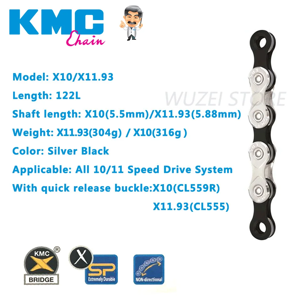 Excellent KMC X10 X11 MTB Bike long Chain 122L 10/11Speed Bicycle Chain Magic Button With Original box Mountain bike long chain 5