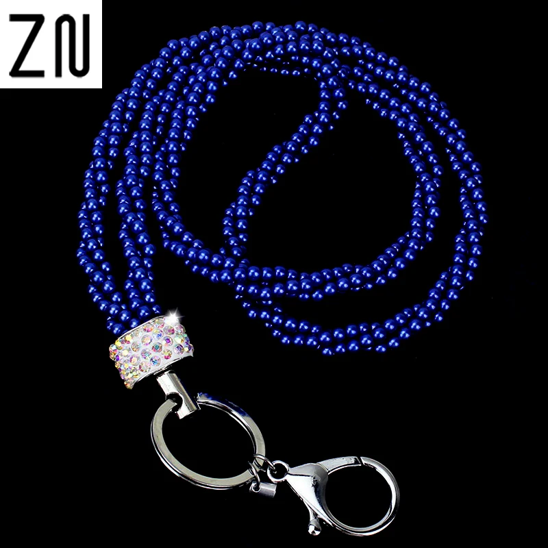 

Rhinestone Bling Crystal Pearl Lanyard ID Badge Cell Phone Retractable Reel Holder Key