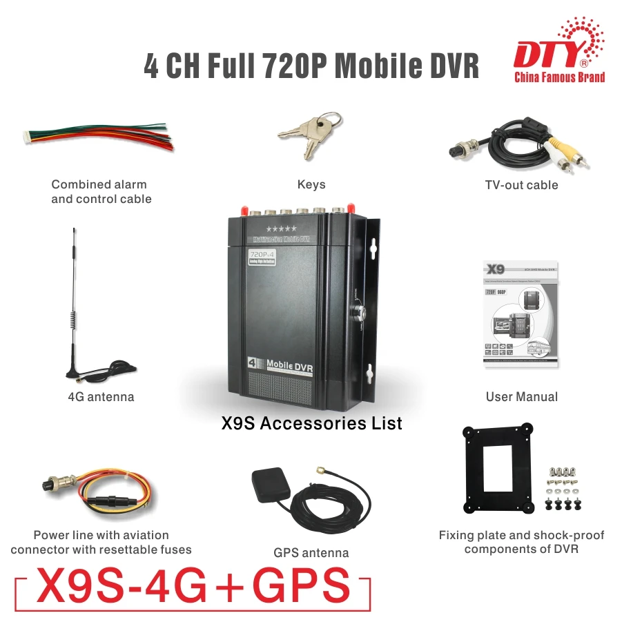  720p HD coche Taxi vehículo HDD GPS DVR grabadora de vídeo de 4 canales MDVR móvil DVR móvil de X9s