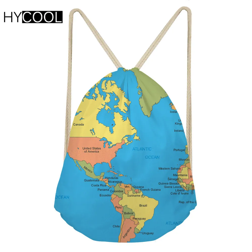 HYCOOL Gym Bags For WomenMen Fitness Sports Backpack Lady Reusable Yoga Bags World Map Printed Teens Training Athletic Shoe Bag