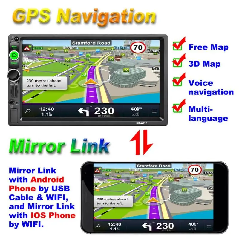 Discount 7 inch Touch Screen Quad Core Android 7.1 Car Stereo MP5 Player GPS Navigation RDS AM FM Radio With Bluetooth WiFi Function 8