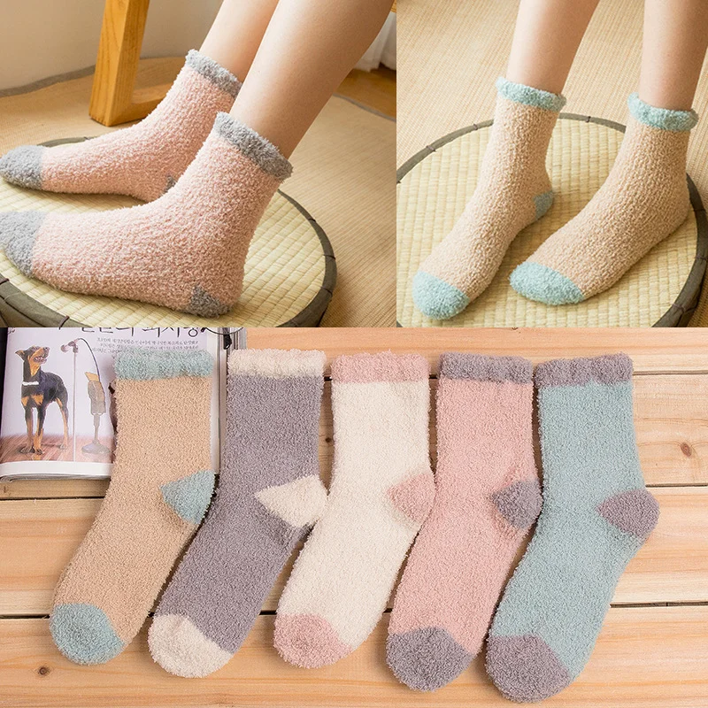 IOLPR women socks Winter Warm Sleep Bed Socks stitching Fuzzy Socks