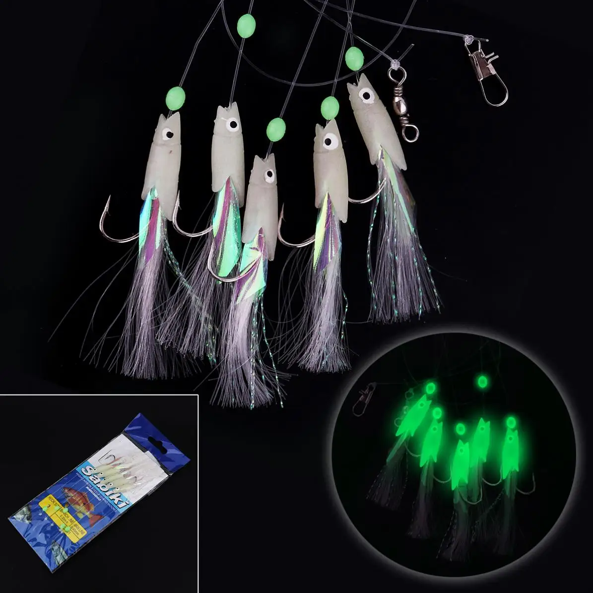 5 In 1 Wonderful Luminous Sabiki Soft Fishing Lure Hook 1/0# 1# 2# 3# 4# Fishing String Hook During Dark Night Fishing Tackle
5 In 1 Wonderful Luminous Sabiki Soft Fishing Lure Hook 1/0# 1# 2# 3# 4# Fishing String Hook During Dark Night Fishing Tackle
