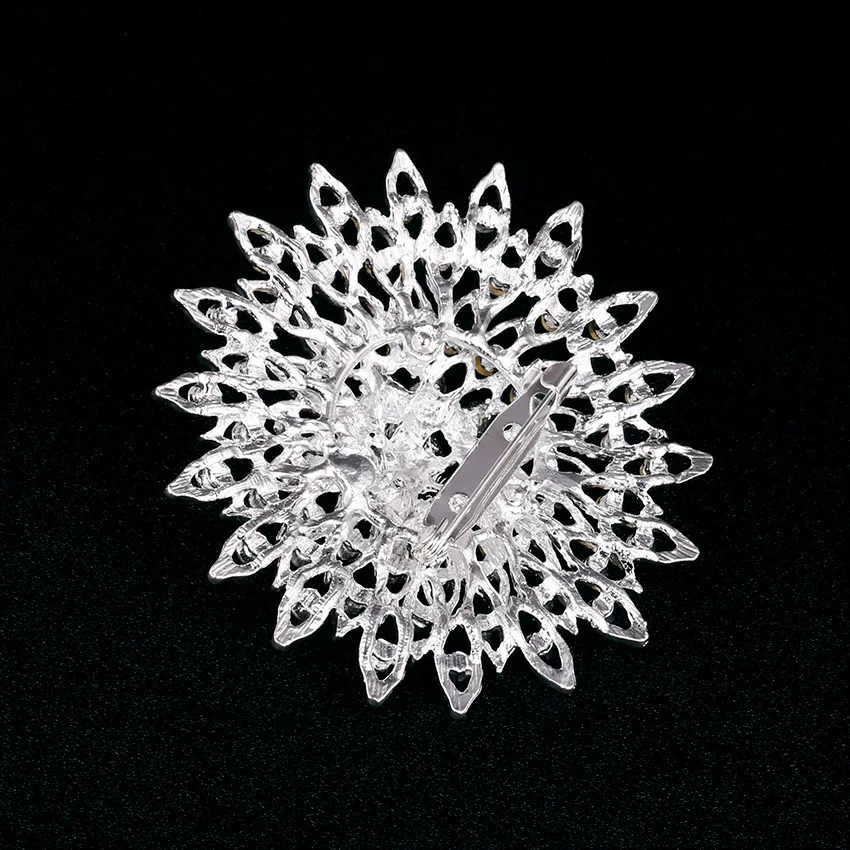 Silver Color Pearl Rhinestone Round Flower Elegant Women Fashion Brooch Pin Gift