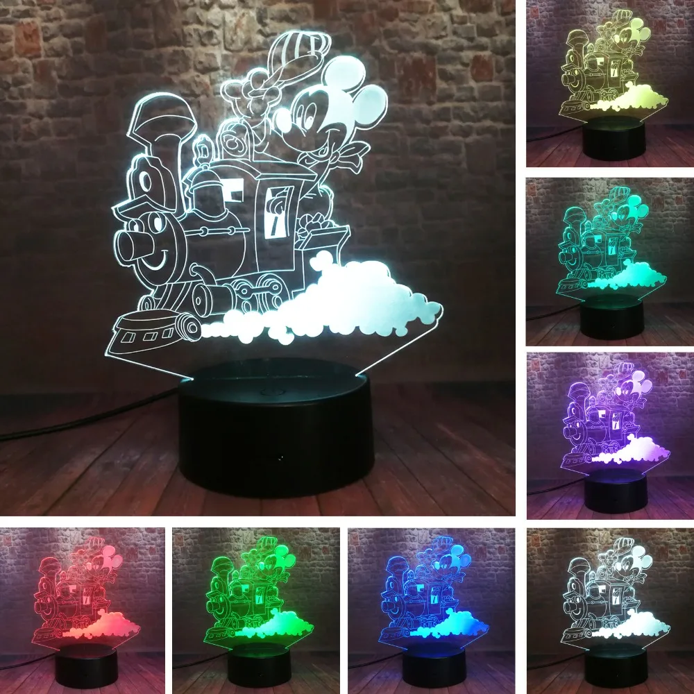 Us 3 88 40 Off Cartoon Kids Baby Mickey Mouse With Train 7 Led Color Changing Lamp Good Night Light Boys Girls Bedroom Decor Child Toys Gifts In Led