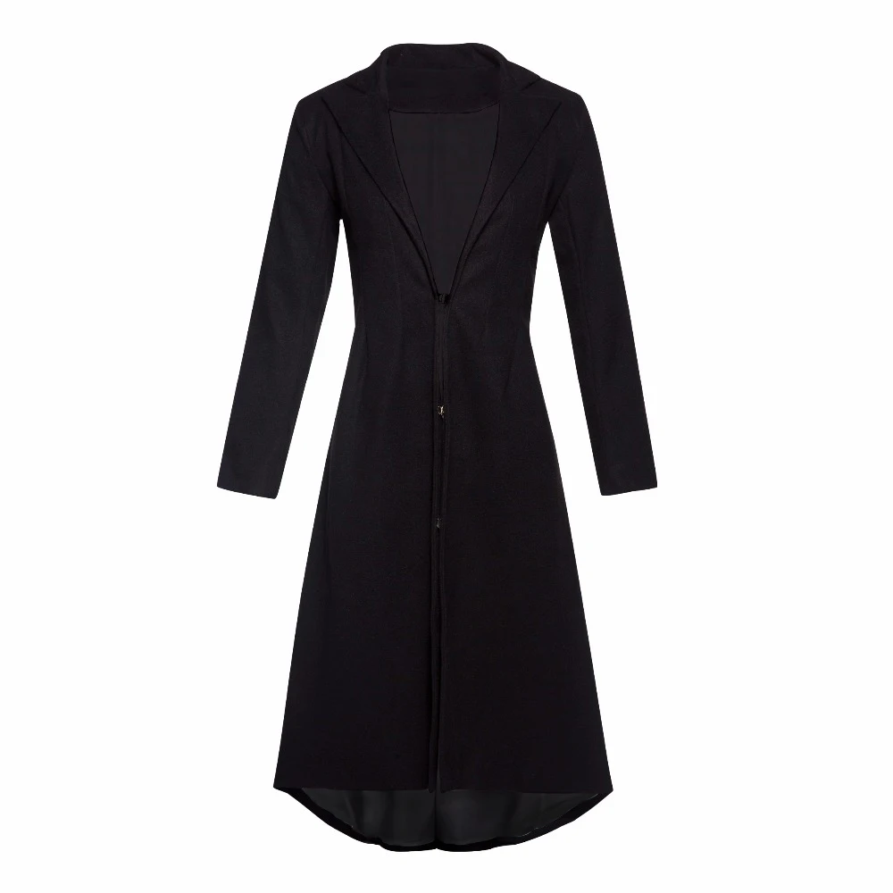 Черное длинное шерстяное пальто с подкладкой для женщин, офисная одежда размера плюс, зимние теплые обтягивающие женские простые элегантные повседневные пальто - Цвет: Черный