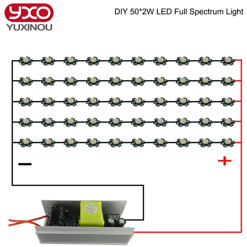 DIY 100 Вт светодио дный светать полный спектр With100W Питание драйвер 50 шт. 3 Вт 380-840nm 45Mil светодио дный растут чип для Зеленый комнатные растения