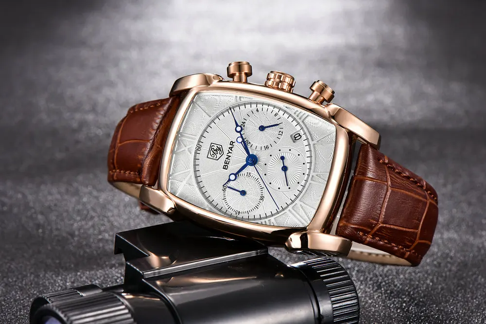 BENYAR кварцевые мужские часы кожаный прямоугольник браслет люксовый бренд мужской хронограф наручные часы Мода Soprt Relogio Masculino 5113 M