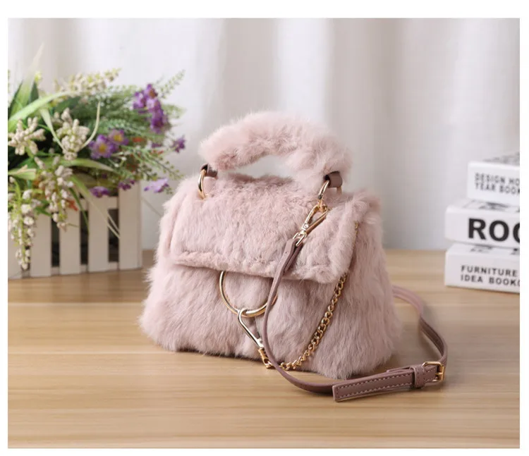 Blascher Real Rabbit Hair Women Bag 2018 Winter New Wave Simple Solid color Wild Portable Pink Hair Messenger Bag For Girls SQ95 (18)