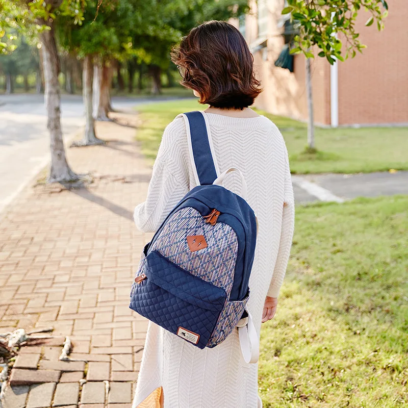 

New fashion woman canvas Japanese Korean backpack female travel print backpack middle school schoolbag Christmas backpack