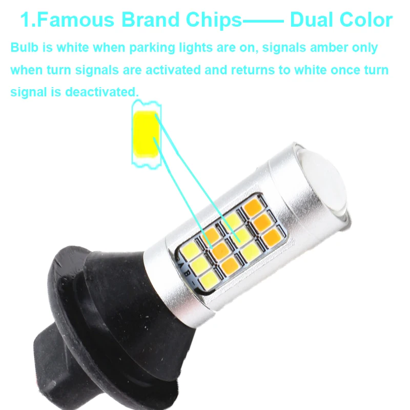 2pcs lot Dual Color 1156 42SMD 2835 White & Amber S25 1156 BA15S LED Bulbs For Front Turning Lights Signal DRL Error Free Canbus (3)