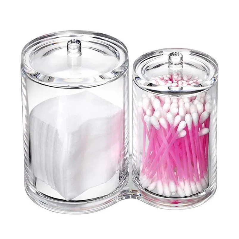 Cotton Ball Swab Holder Organizer Storage Box Cosmetic brush Holder Acrylic Round Container Cotton Pad Container Case D20 (4)