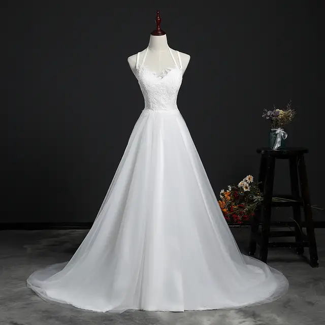 Real Photo Backless Short Train Ivory Wedding Dresses 2019