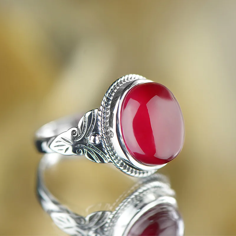 Гарантированное Стерлинговое серебро 925, винтажное рубиновое кольцо, женские кольца из натурального камня, ювелирные изделия, бижутерия для женщин
