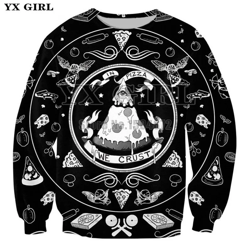 

YX Girl Drop shipping Plus size Mens Casual Sweatshirt Autumn Thin Pullover 3d Print Pizza Sweatshirts Unisex Hip Hop Streetwear