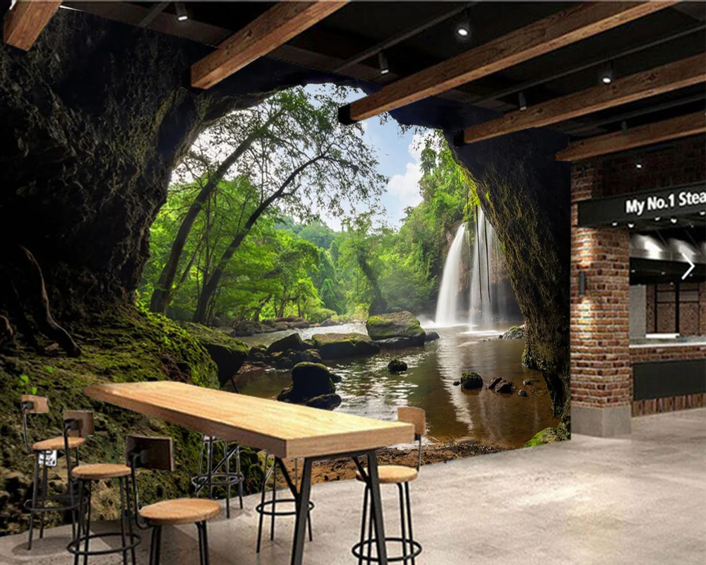 Парк водопады камни мох пещера природа фото 3d обои papel де parede forl iving комната диван