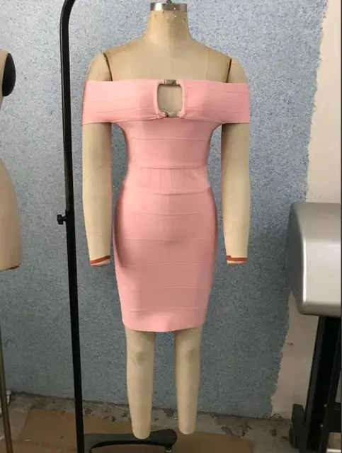 Wholesale Sexy Keyhole OFF the Shoulder Pink Rayon Bandage Dress 2018 Elegant Celebrity Party Dress For Women