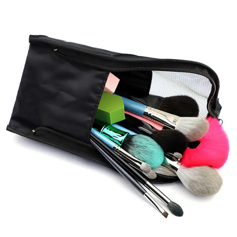 Zipper Black Travel Makeup Brush Bag Empty Organizer Pouch Pocket Holder Kit Mesh Practical Cosmetic Make Up Tool Storage Case