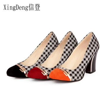 

XingDeng Women High Heels Ladies Office Shoes Round Toe Women Pumps Square Heel European Sweet Shoes Plus Size 34-42 Ladies Heel