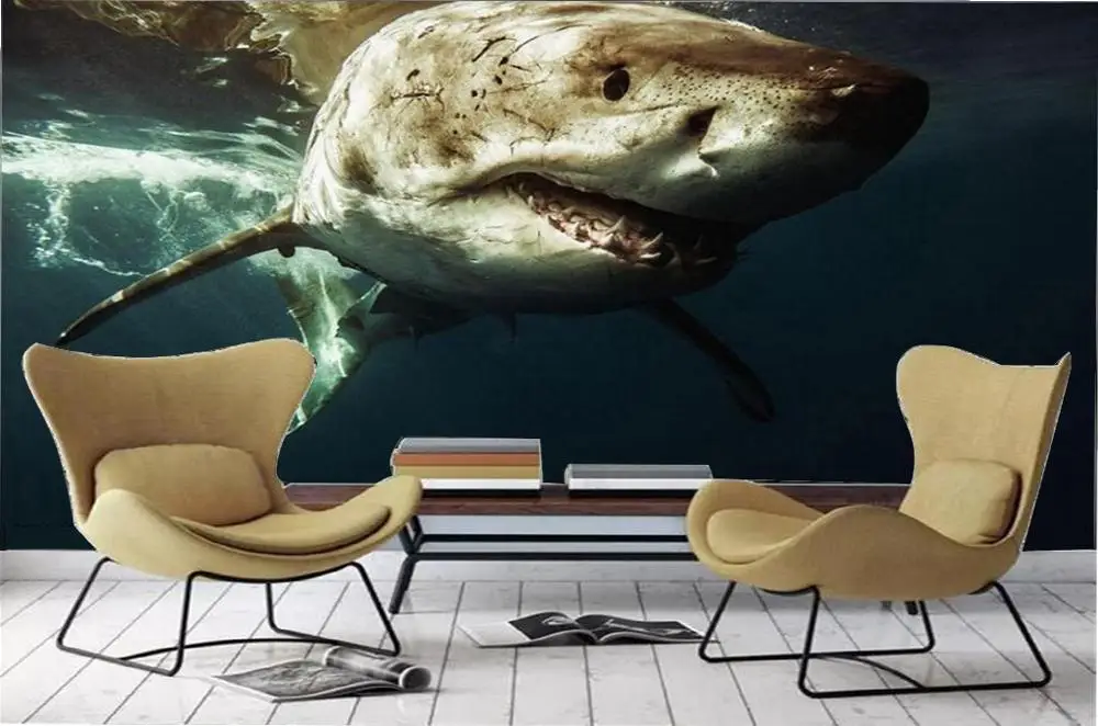 3D обои для домашнего декора на заказ свирепые морские акулы 3d с животными HD