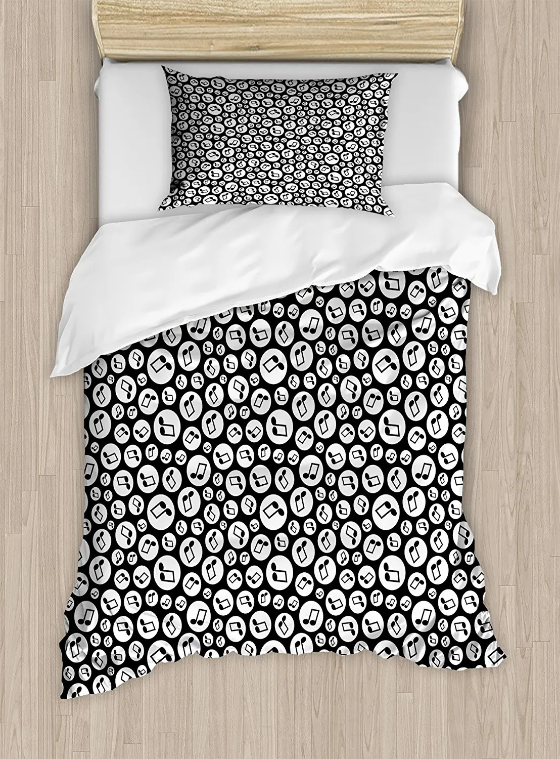 

Music Duvet Cover Set Fun Music Tones Pattern inside Circular Hoops Band Party Disco Tempo Punk Print,4 Piece Bedding Set