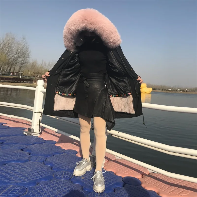 

2019 new Korean Rex rabbit fur liner, overcoming women's long oversized fox fur collar detachable fur