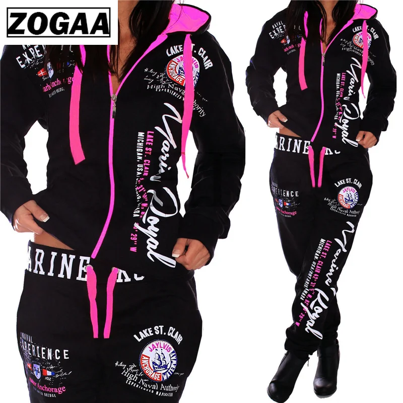 ZOGAA модный спортивный костюм для женщин S-3XL Фирменная новинка Женская спортивная одежда в стиле кэжуал толстовка с капюшоном и брюки женский костюм