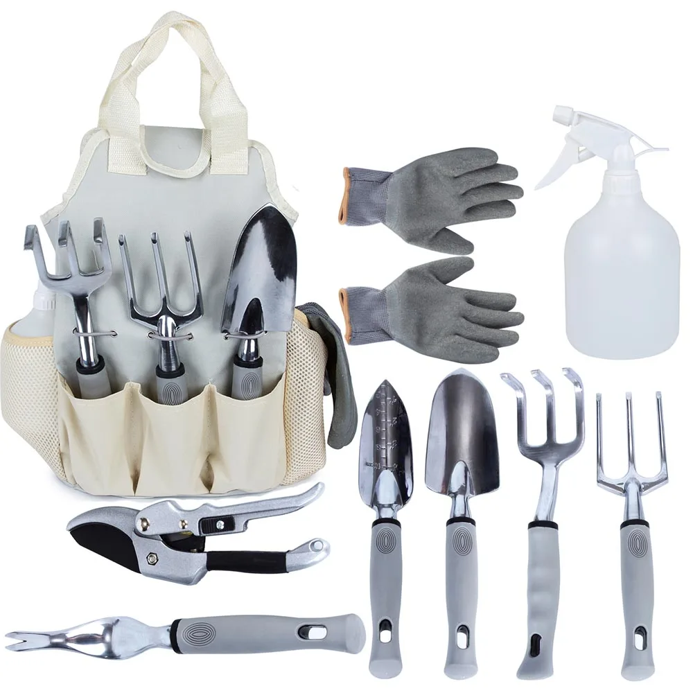 

9PCS Garden Tools Set Gloves Tote Non slip Rubber Handles for Indoor Outdoor Garden