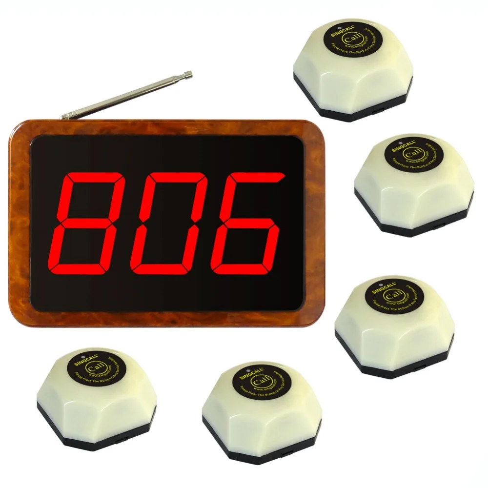 

SINGCALL.wireless paging calling systems. best choice for cafe,one display and 5 calling bells