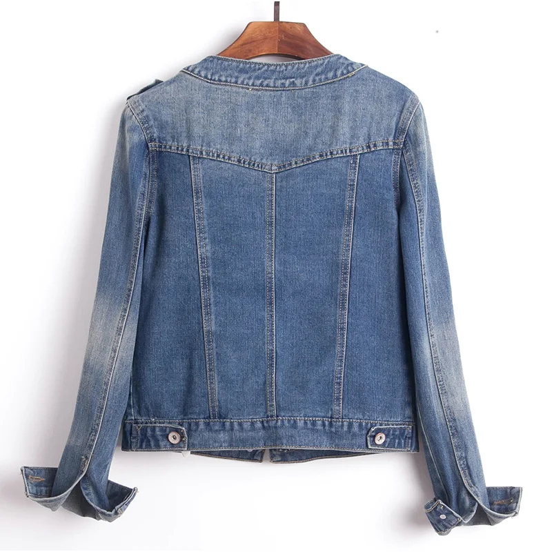 lower price Plus Size Round Collar Jeans Jacket 4XL 5XL Sweet Women Light Blue Bomber Short Denim Jackets Long
