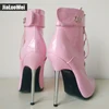 Jialuowei 2022 mujeres punta defilè tobillo bota con tirantes Señora Cruz-atado 12C metálica delgada tacones fetiche candados con llave botas ► Foto 3/6