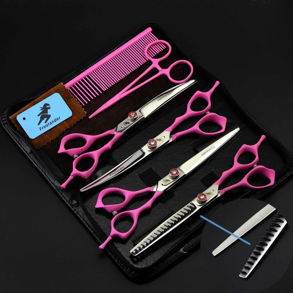 

Freelander High Quality Professional Pet Grooming Scissors Sets 7 Inch, Cutting Thinning Curved Scissors, Dog Grooming Shears